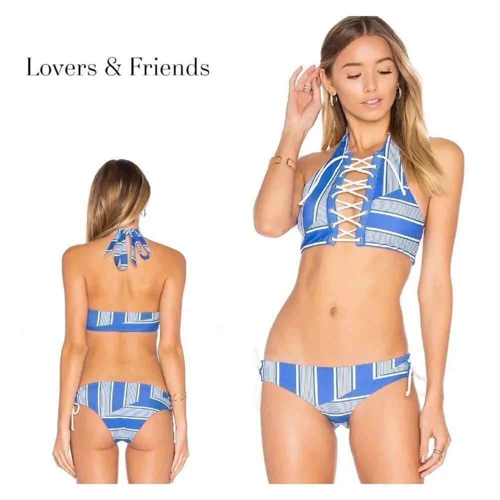 New. Lovers + Friends Sailor stripe bikini set. M-bottom/L-top. NWT